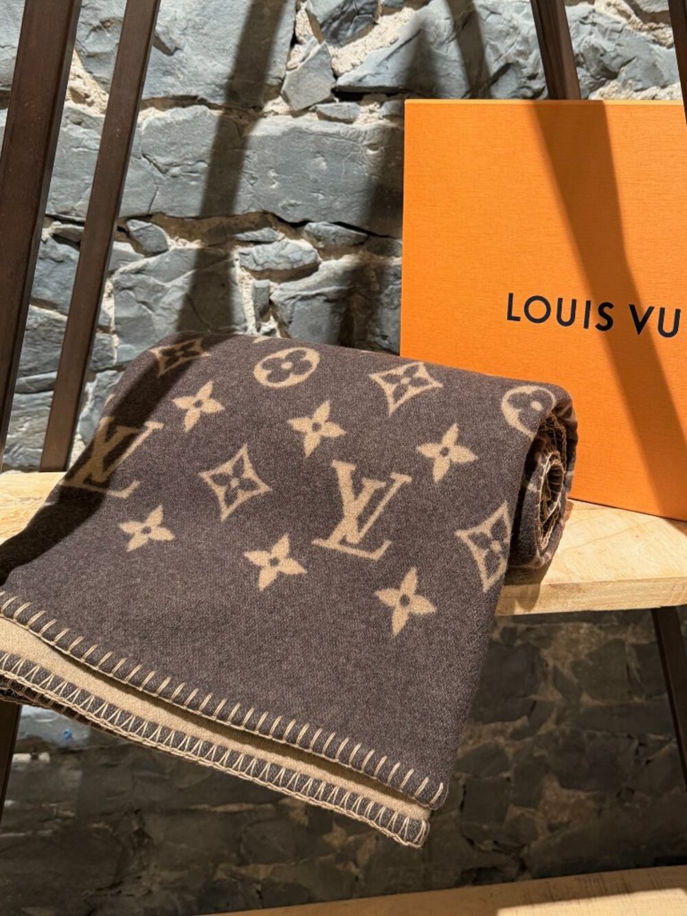 Louis Vuitton Neo Monogram Brown Wool Blend Blanket